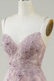 Sparkly Blush A-Line Tul Vestido de fiesta largo con encaje