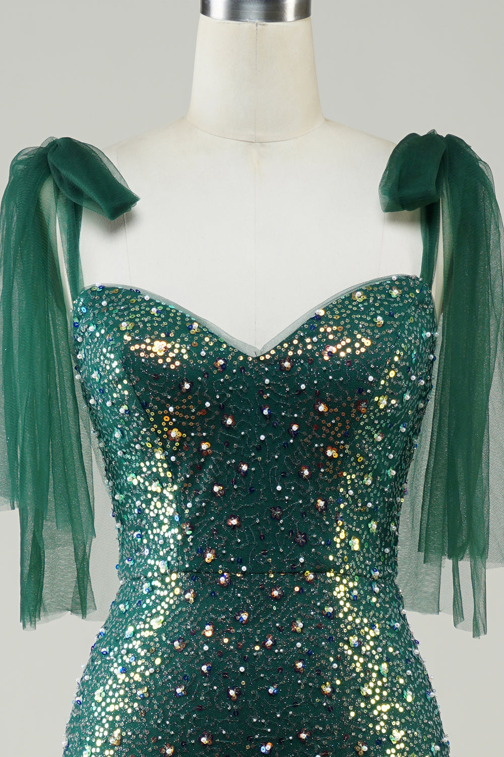 Brillante verde oscuro sirena lentejuelas largo vestido de graduación con hendidura