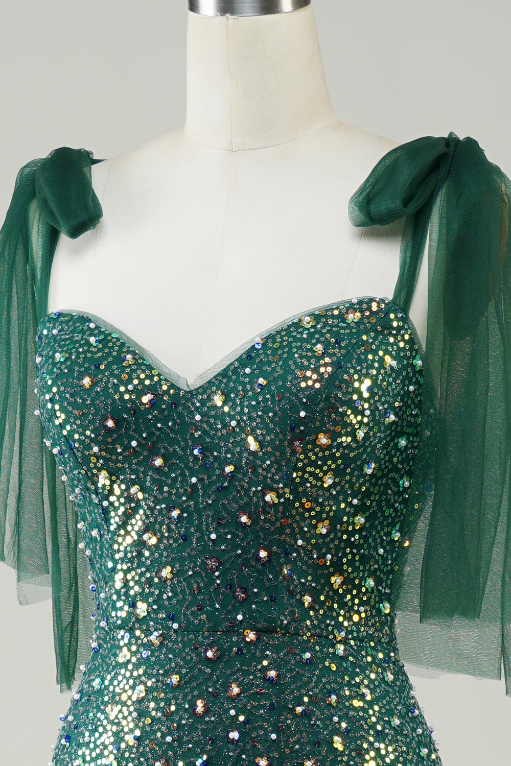 Brillante verde oscuro sirena lentejuelas largo vestido de graduación con hendidura