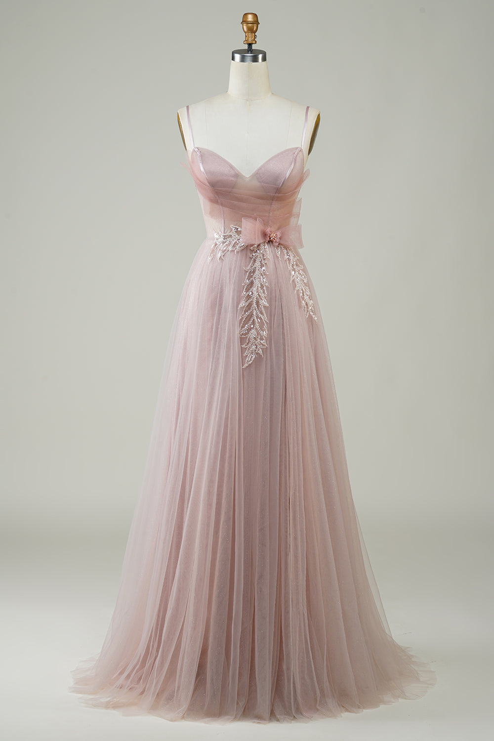 Rosa A-Línea Corsé Tul Vestido de Cóctel Con Apliques