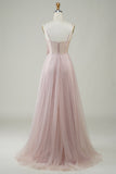 Rosa A-Línea Corsé Tul Vestido de Cóctel Con Apliques
