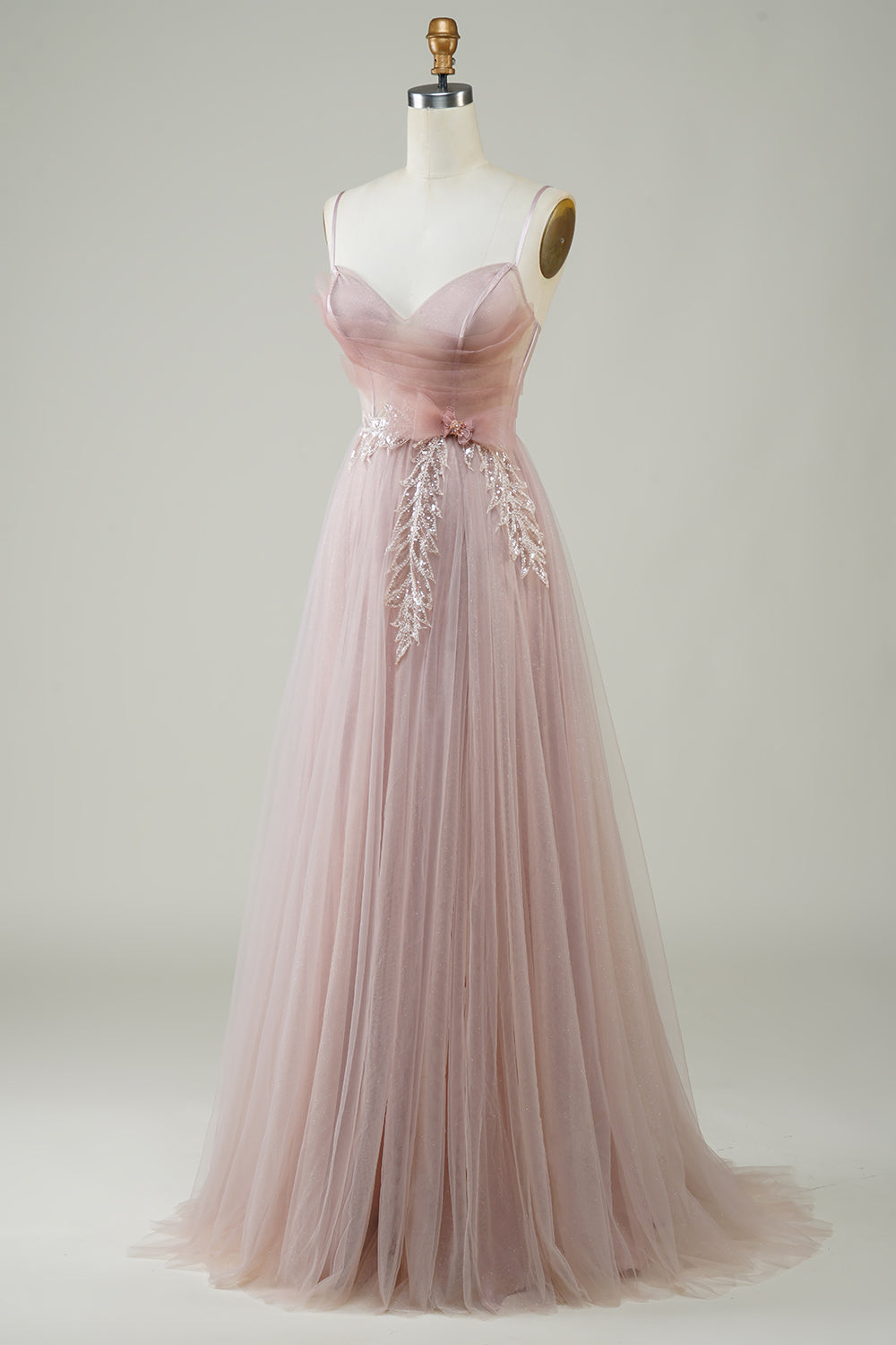 Rosa A-Línea Corsé Tul Vestido de Cóctel Con Apliques