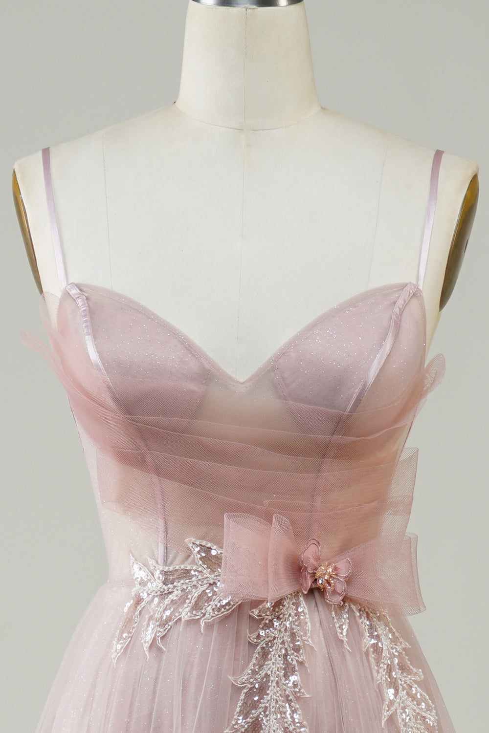Rosa A-Línea Corsé Tul Vestido de Cóctel Con Apliques