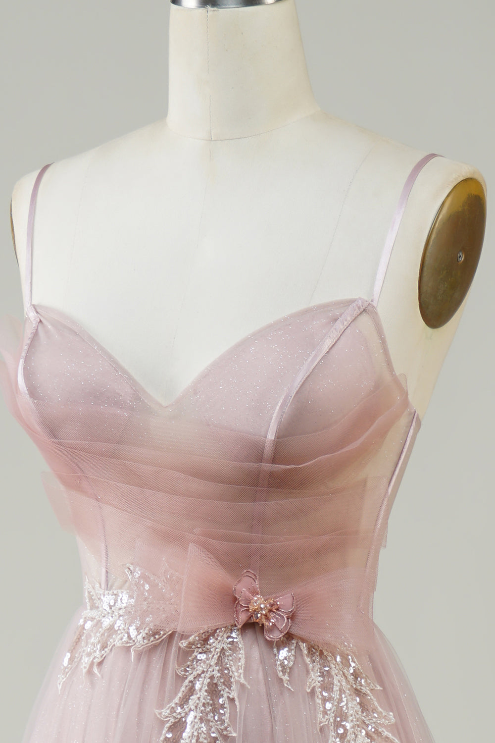 Rosa A-Línea Corsé Tul Vestido de Cóctel Con Apliques