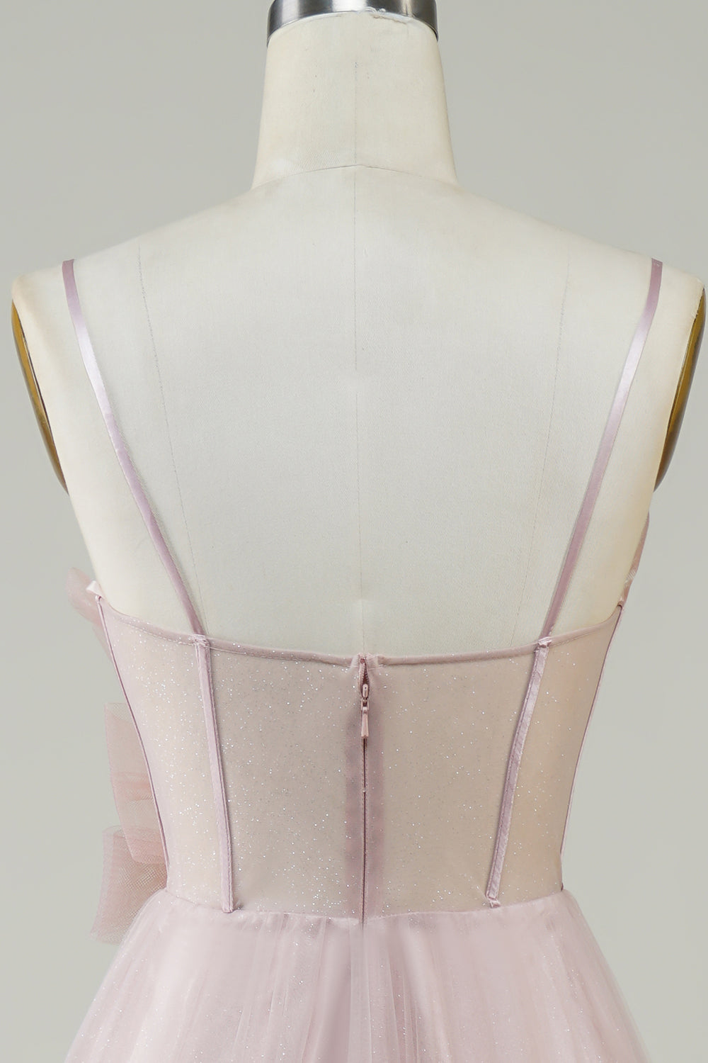 Rosa A-Línea Corsé Tul Vestido de Cóctel Con Apliques