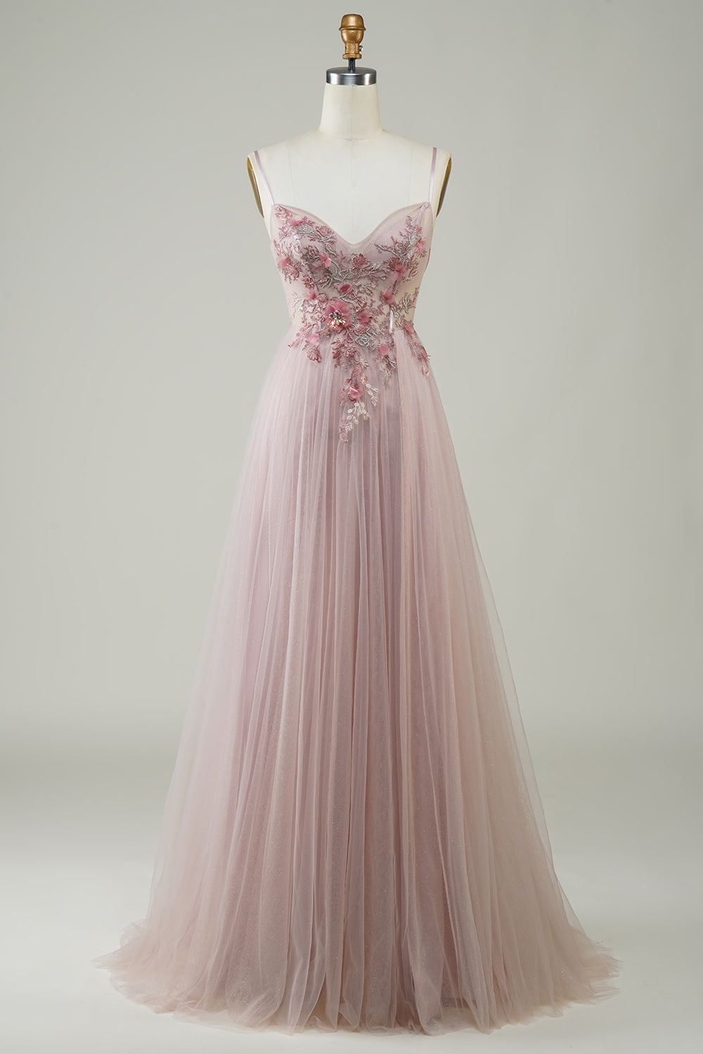 Blush Corsé A-Line Vestido de fiesta largo con flores