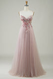 Blush Corsé A-Line Vestido de fiesta largo con flores