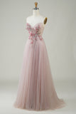 Blush Corsé A-Line Vestido de fiesta largo con flores