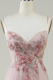 Blush Corsé A-Line Vestido de fiesta largo con flores