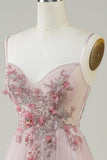 Blush Corsé A-Line Vestido de fiesta largo con flores