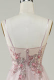 Blush Corsé A-Line Vestido de fiesta largo con flores