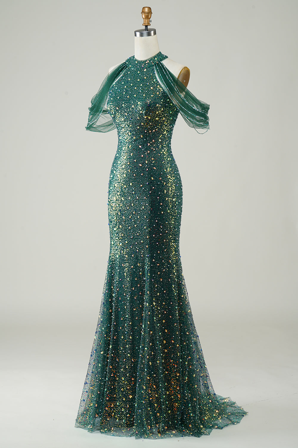 Verde Oscuro Lentejuelas Sirena Vestido de Graduación