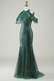 Verde Oscuro Lentejuelas Sirena Vestido de Graduación