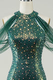 Verde Oscuro Lentejuelas Sirena Vestido de Graduación