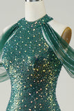 Verde Oscuro Lentejuelas Sirena Vestido de Graduación