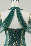 Verde Oscuro Lentejuelas Sirena Vestido de Graduación