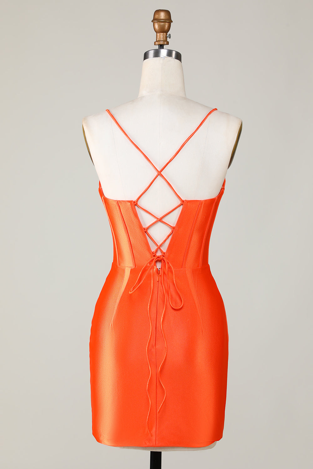 Corsé de cuentas naranja brillante Vestido corto ajustado de bienvenida