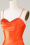 Corsé de cuentas naranja brillante Vestido corto ajustado de bienvenida