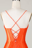 Corsé de cuentas naranja brillante Vestido corto ajustado de bienvenida