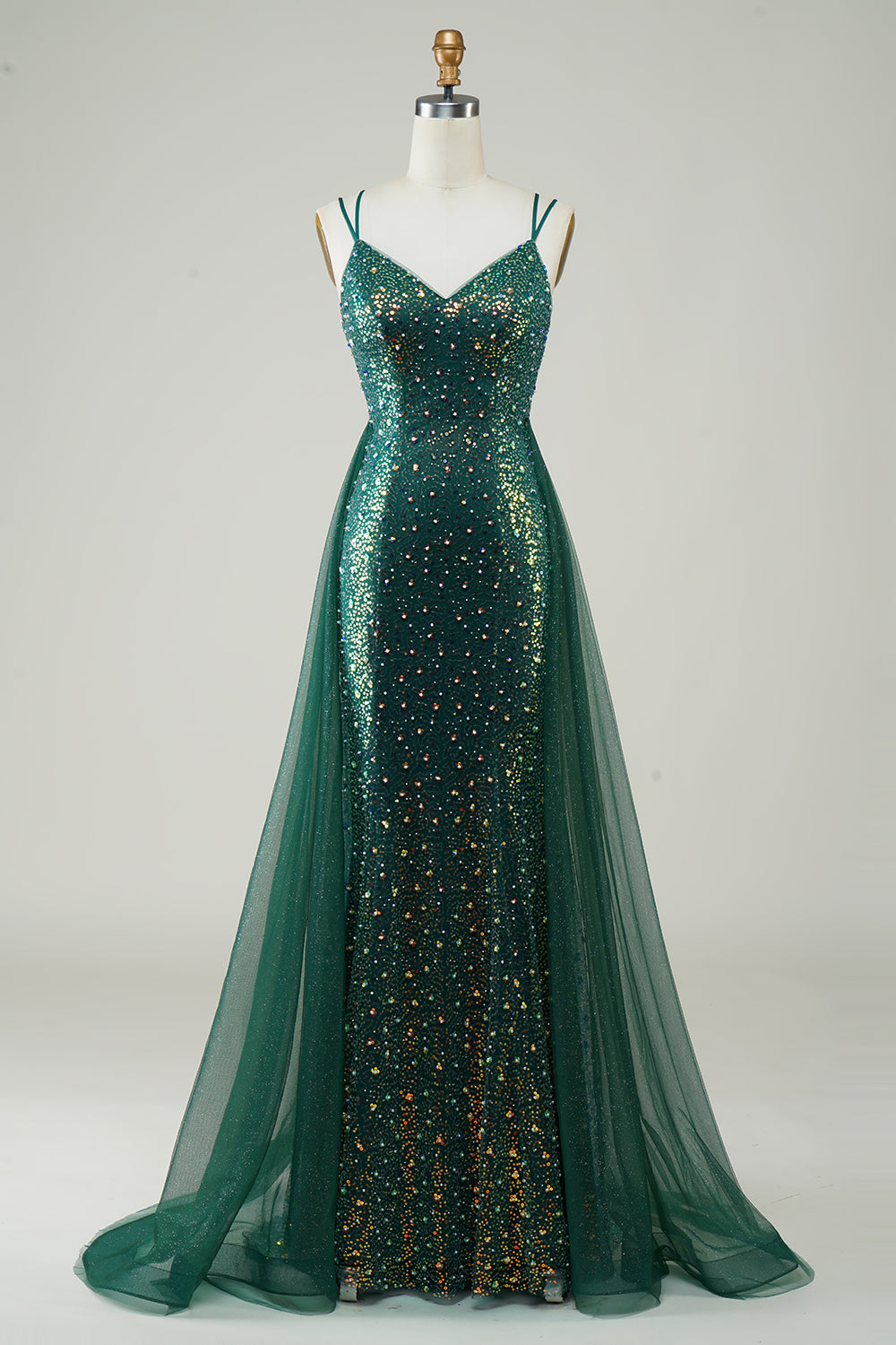 Vestido de Fiesta Con Cuentas Verde Oscuro