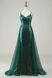 Vestido de Fiesta Con Cuentas Verde Oscuro