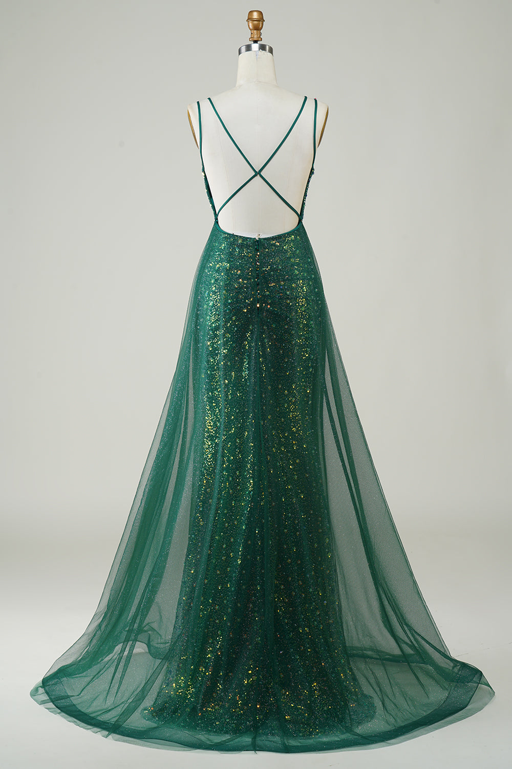 Vestido de Fiesta Con Cuentas Verde Oscuro