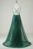 Vestido de Fiesta Con Cuentas Verde Oscuro