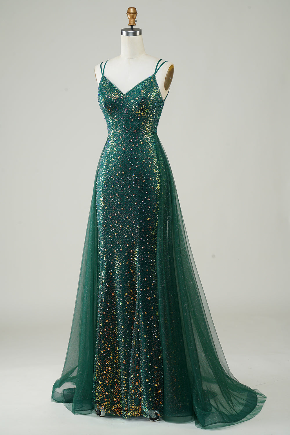 Vestido de Fiesta Con Cuentas Verde Oscuro