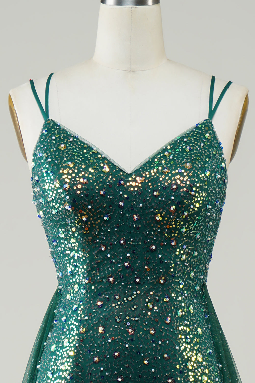 Vestido de Fiesta Con Cuentas Verde Oscuro