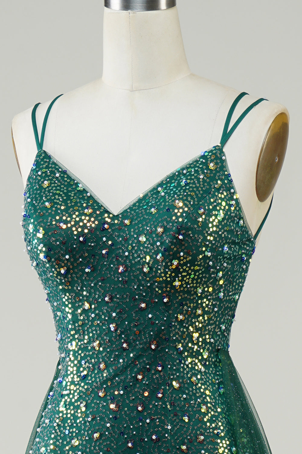 Vestido de Fiesta Con Cuentas Verde Oscuro