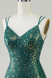 Vestido de Fiesta Con Cuentas Verde Oscuro