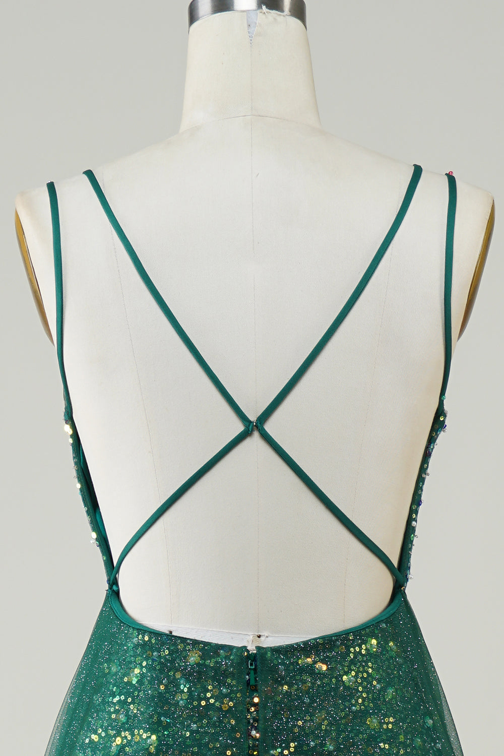 Vestido de Fiesta Con Cuentas Verde Oscuro