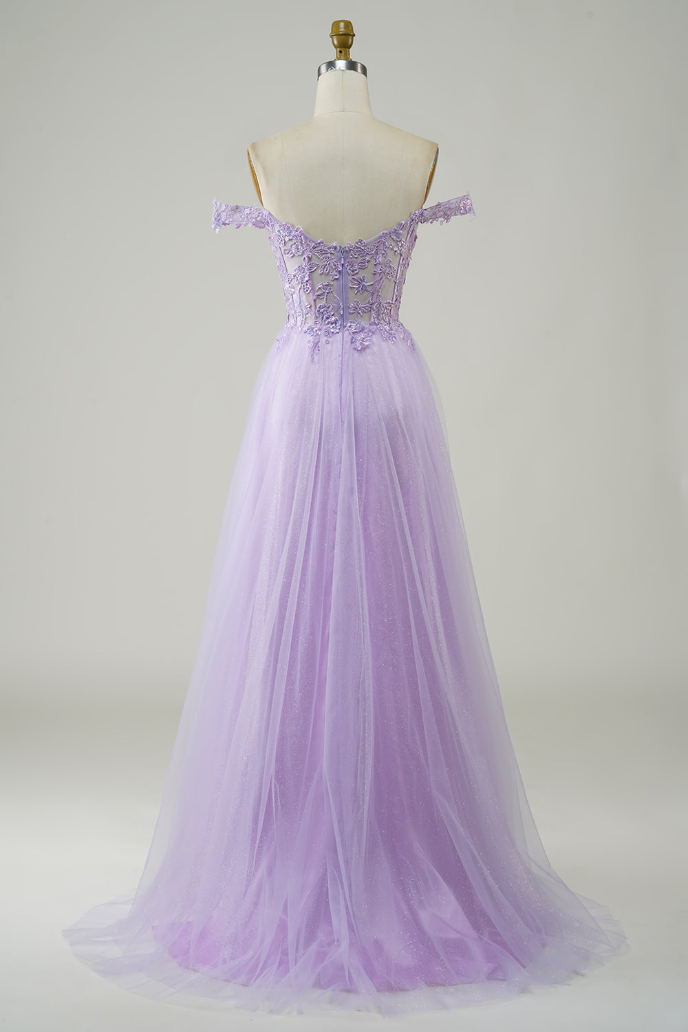 Púrpura A-Línea Vestido de Graduación Tul Encaje
