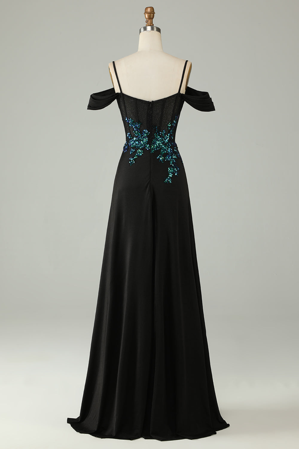 Cold Shoulder Black Selents Corset Long Prom Dress