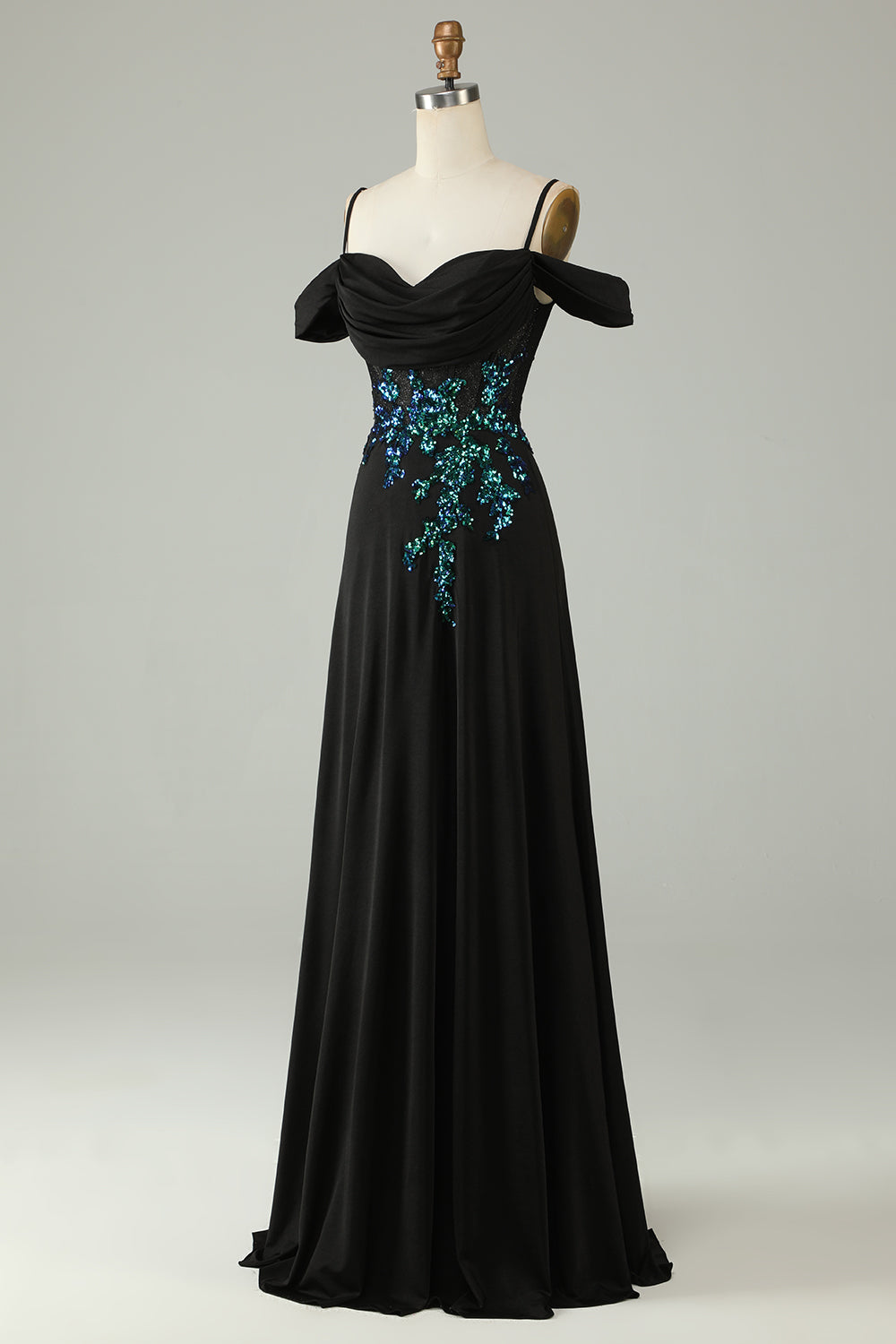 Cold Shoulder Black Selents Corset Long Prom Dress
