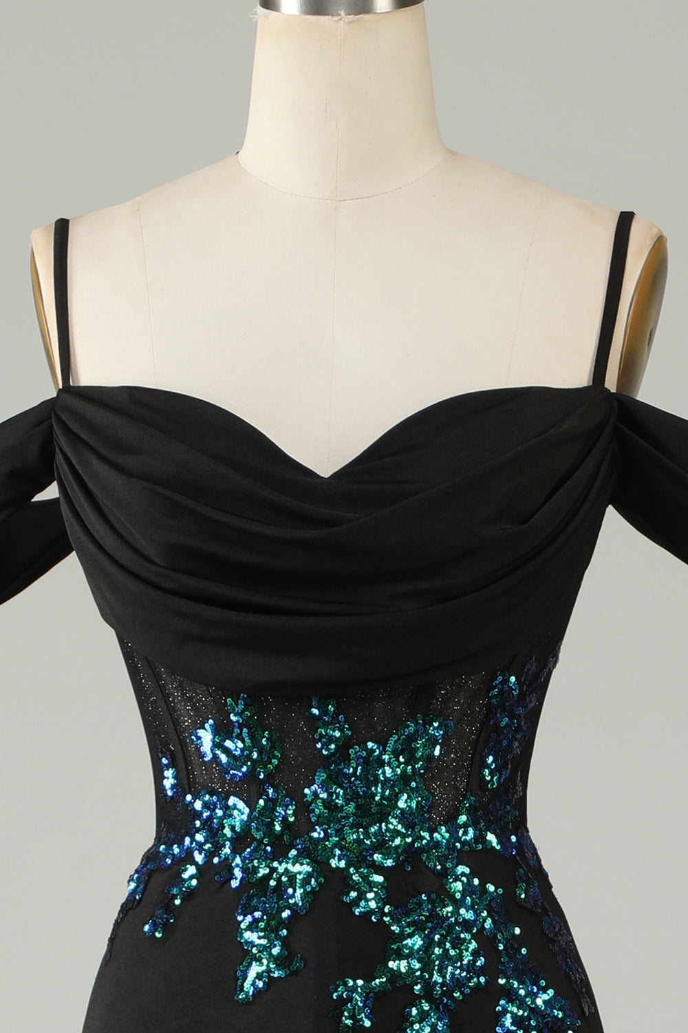 Cold Shoulder Black Selents Corset Long Prom Dress