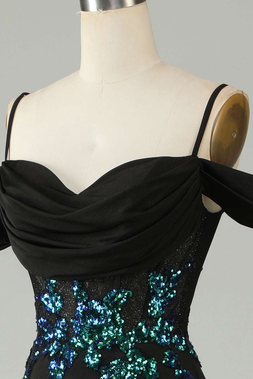 Cold Shoulder Black Selents Corset Long Prom Dress