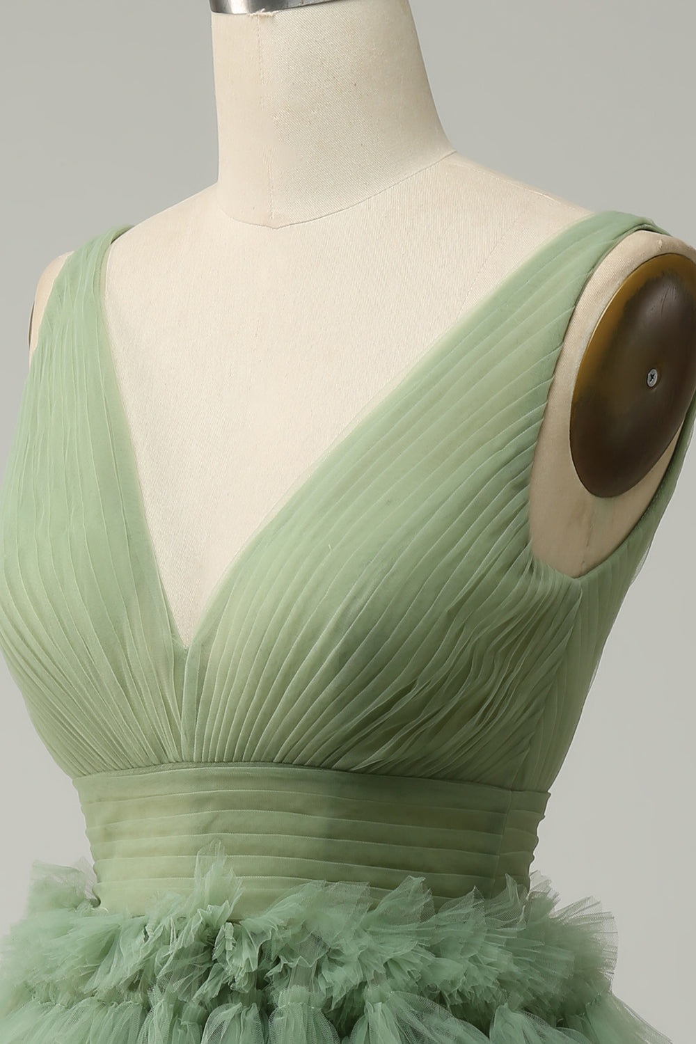 Vestido de Graduación Con Espalda Abierta Tul Verde Cuello en V