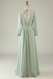Vestido Invitada Boda Menta Mangas Largas