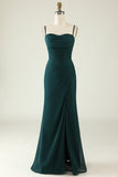 Tirantes de Espagueti Verde Oscuro Vestido Invitada Boda