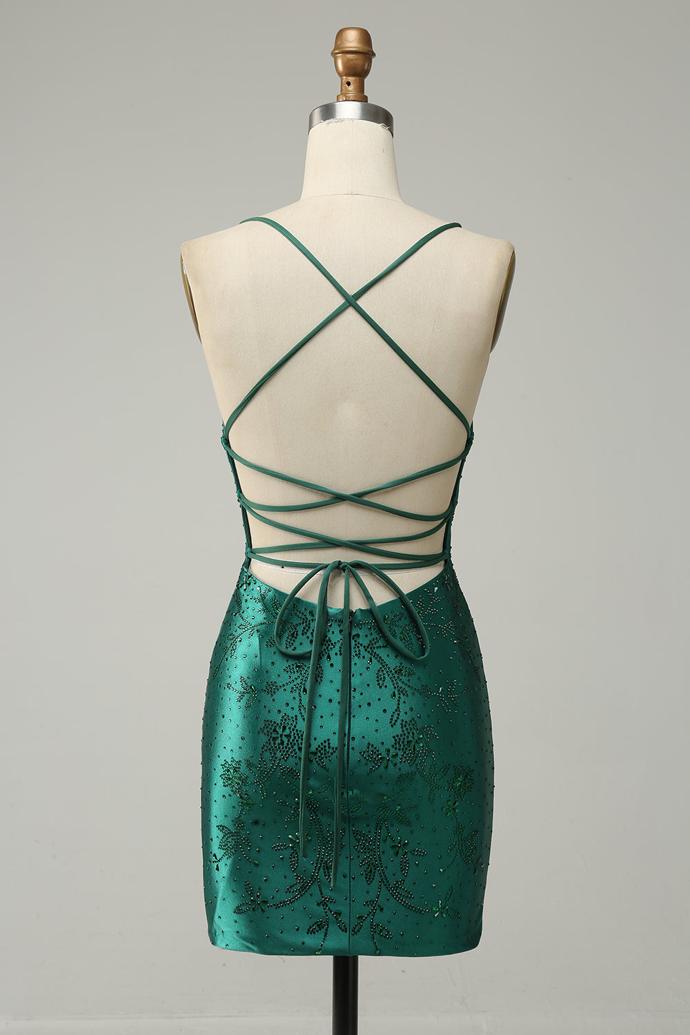 Vestido de Fiesta Con Cuentas Verde Oscuro