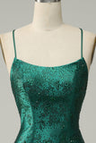 Vestido de Fiesta Con Cuentas Verde Oscuro