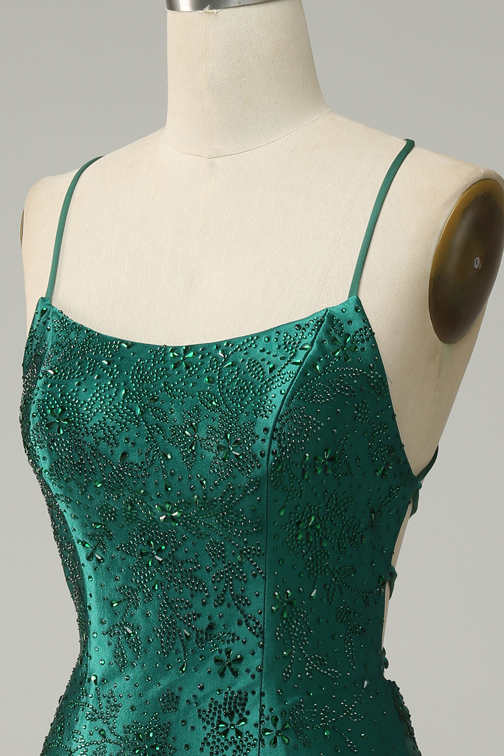 Vestido de Fiesta Con Cuentas Verde Oscuro