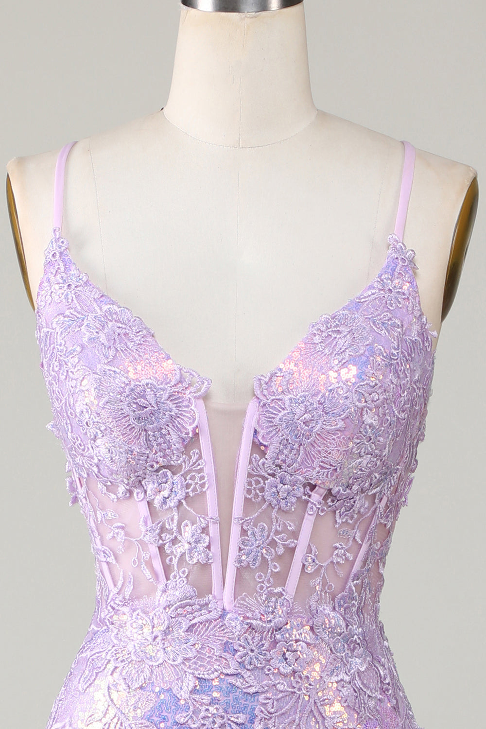 Sparkly Mermaid Spaghetti Straps Corsé púrpura Vestido de graduación con hendidura