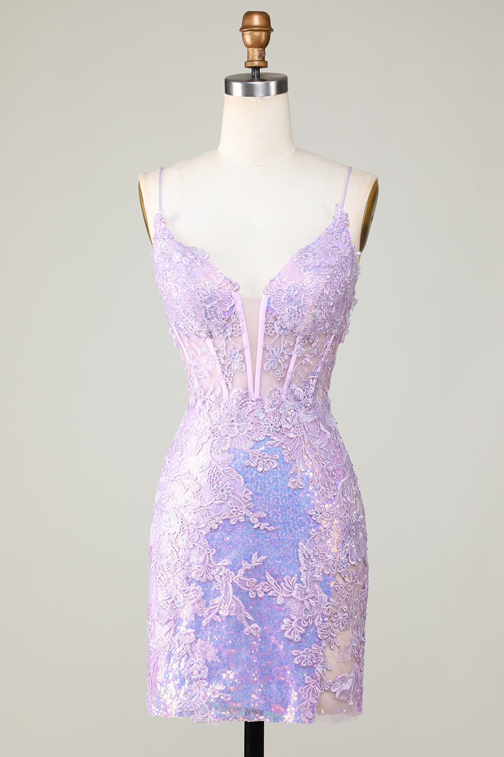 Bling Bodycon Spaghetti Straps Corsé púrpura Vestido de bienvenida con espalda entrecruzada