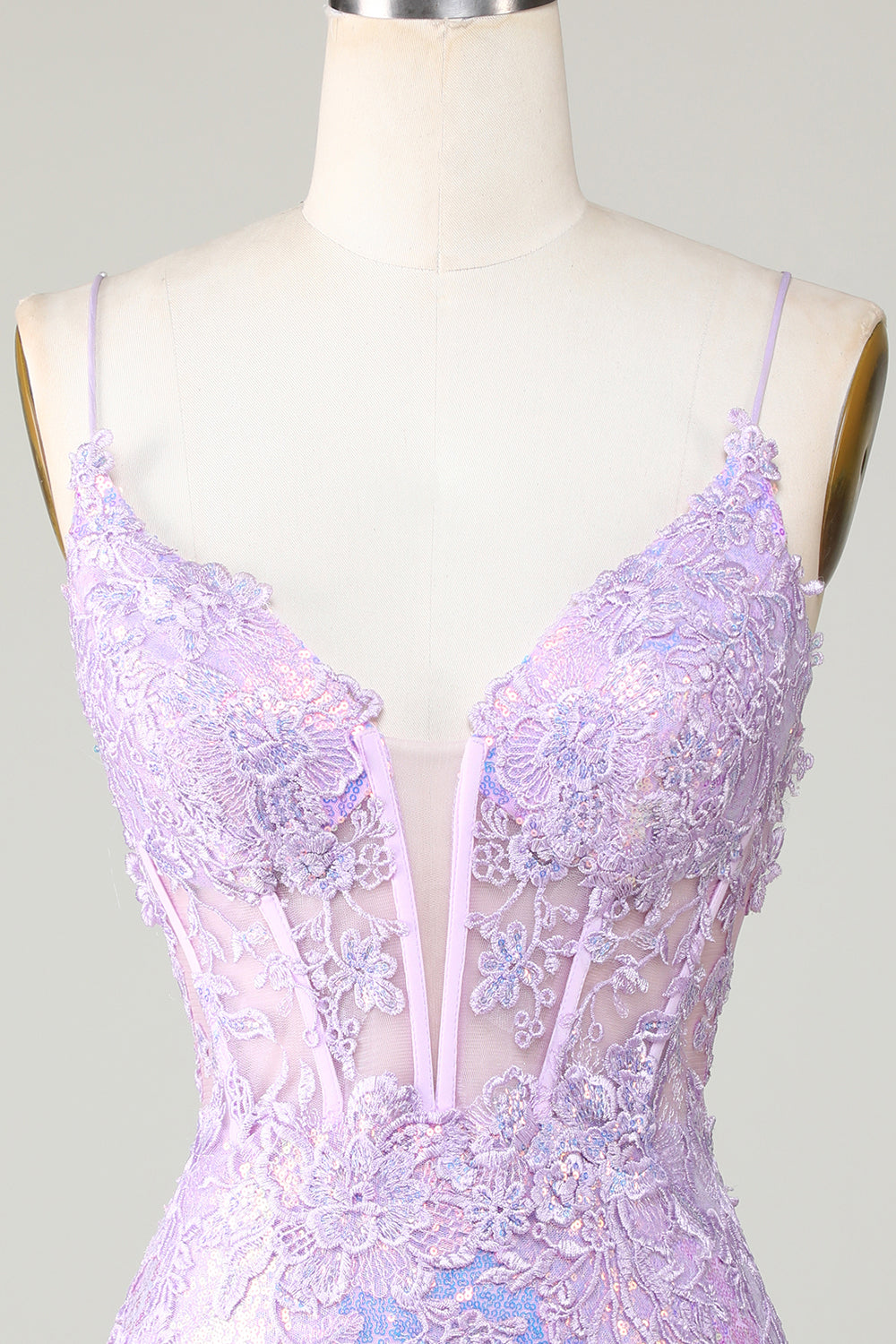 Bling Bodycon Spaghetti Straps Corsé púrpura Vestido de bienvenida con espalda entrecruzada