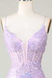 Bling Bodycon Spaghetti Straps Corsé púrpura Vestido de bienvenida con espalda entrecruzada