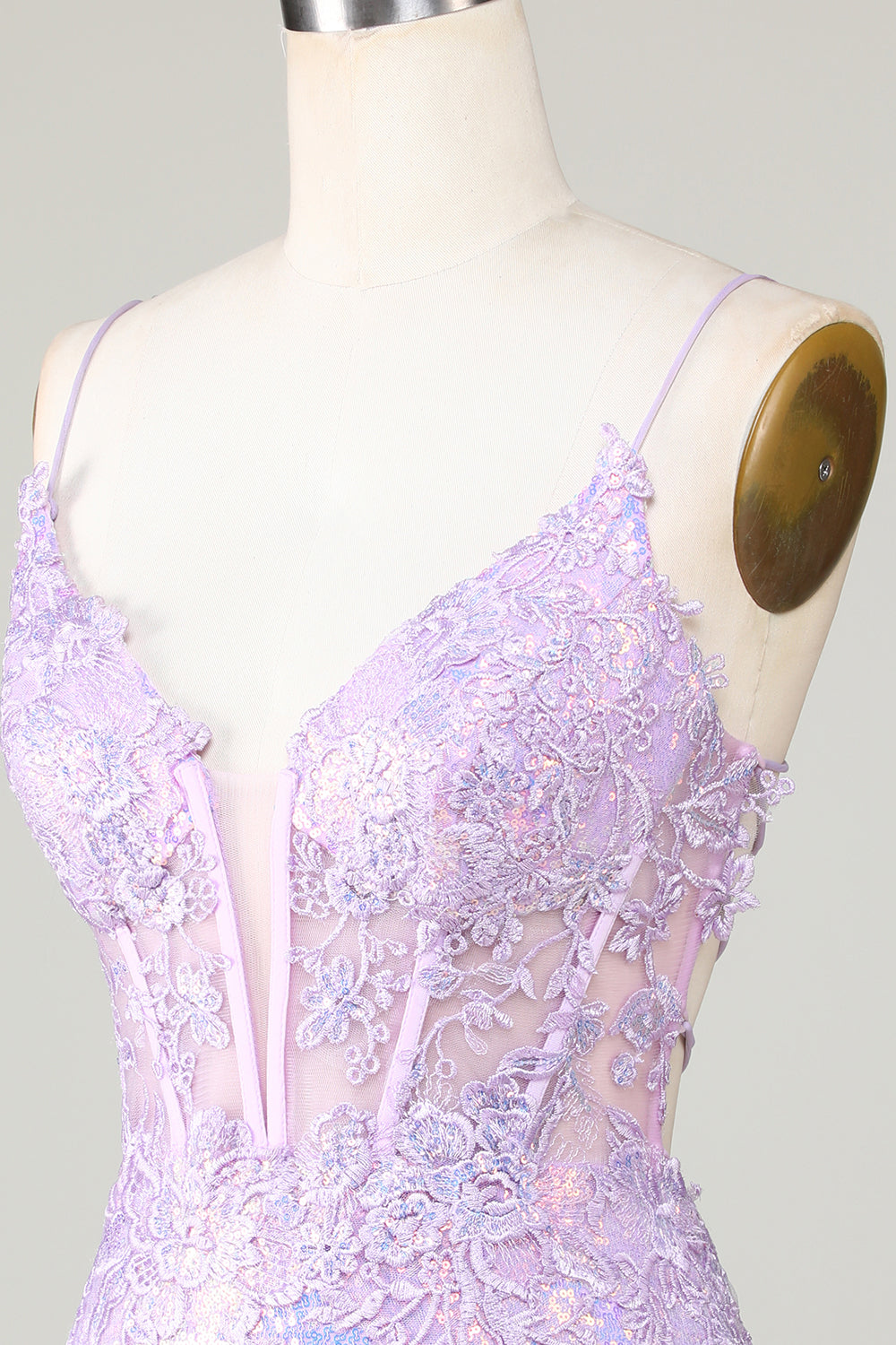 Bling Bodycon Spaghetti Straps Corsé púrpura Vestido de bienvenida con espalda entrecruzada