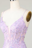 Bling Bodycon Spaghetti Straps Corsé púrpura Vestido de bienvenida con espalda entrecruzada