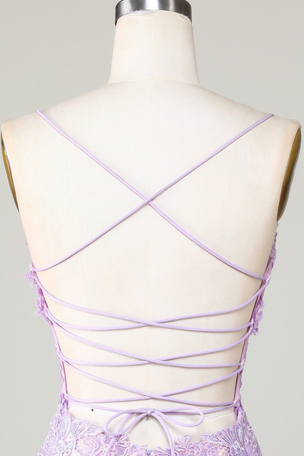 Bling Bodycon Spaghetti Straps Corsé púrpura Vestido de bienvenida con espalda entrecruzada